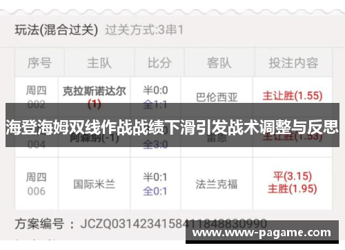 海登海姆双线作战战绩下滑引发战术调整与反思 海登海姆双线作战战绩下滑引发战术调整与反思
